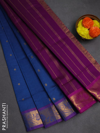 Peacock Blue & Magenta Pink Semi Silk Cotton Saree - Buttas