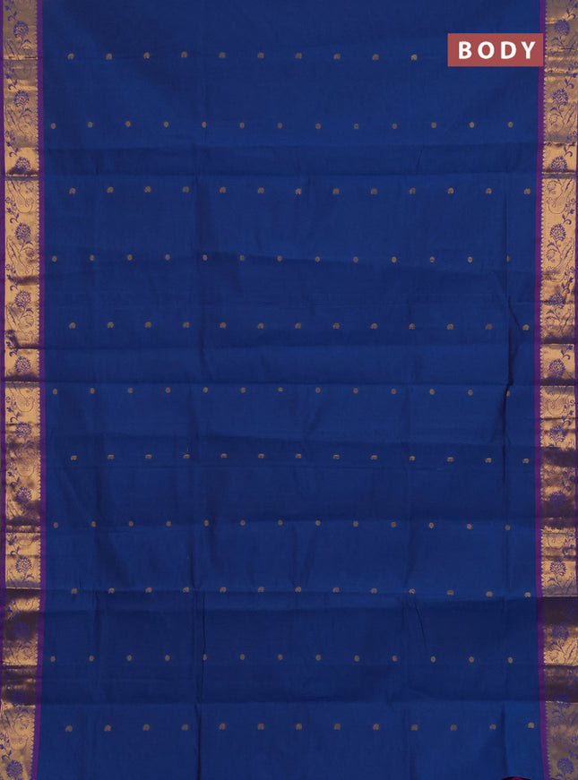 Peacock Blue & Magenta Pink Semi Silk Cotton Saree - Buttas