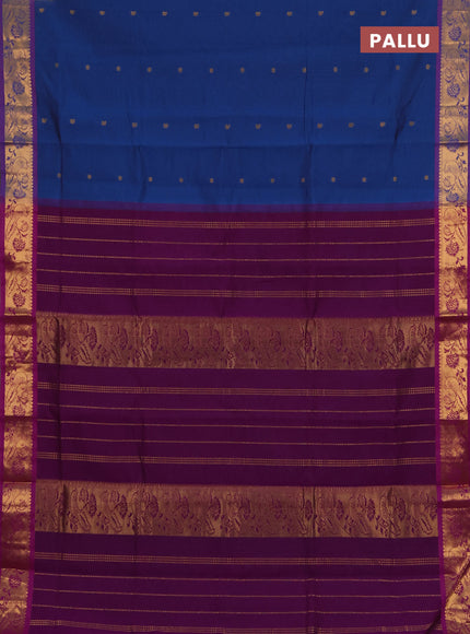 Peacock Blue & Magenta Pink Semi Silk Cotton Saree - Buttas