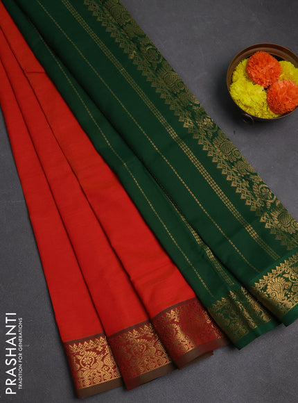 Orange & Green Semi Silk Cotton Saree