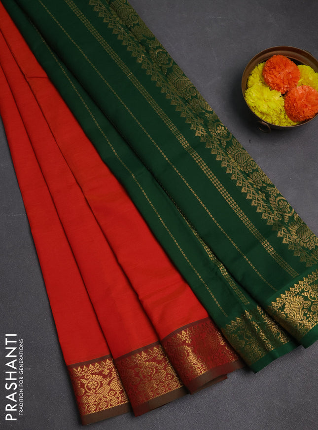 Orange & Green Semi Silk Cotton Saree