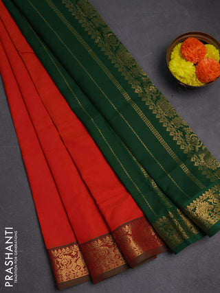 Orange & Green Semi Silk Cotton Saree