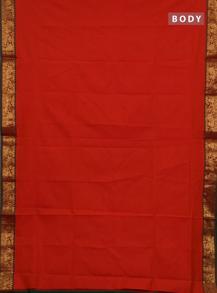 Orange & Green Semi Silk Cotton Saree
