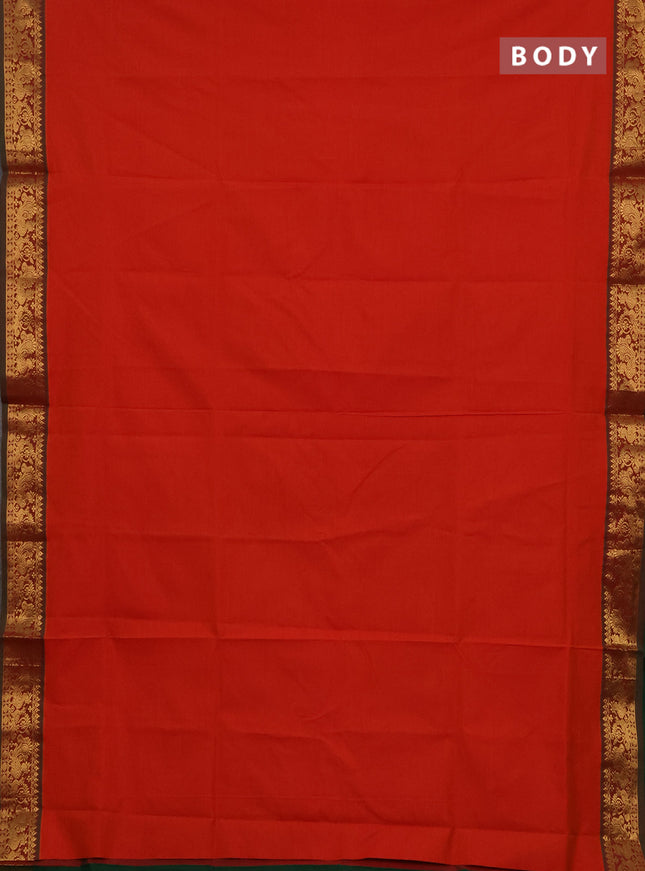 Orange & Green Semi Silk Cotton Saree