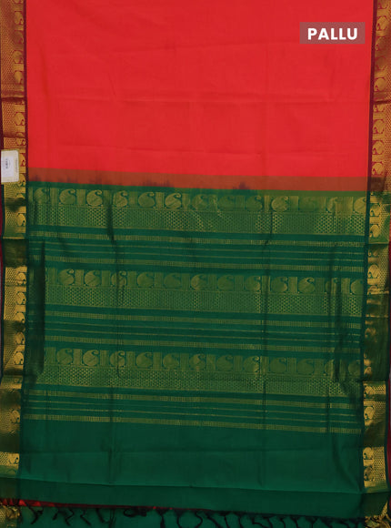 Peach Orange & Green Semi Silk Cotton Saree