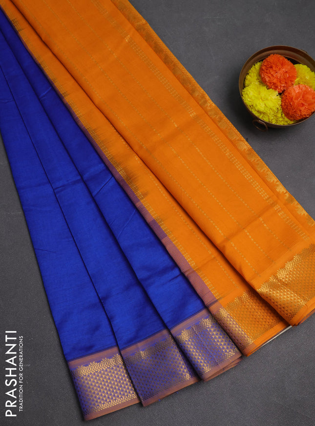 Blue & Mustard Yellow Semi Silk Cotton Saree