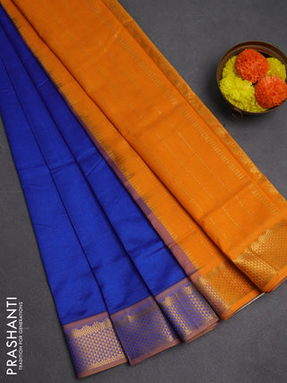 Blue & Mustard Yellow Semi Silk Cotton Saree