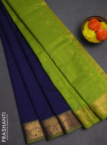 Navy Blue & Green Semi Silk Cotton Saree