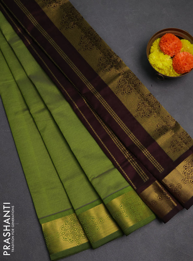 Green & Coffee Brown Semi Silk Cotton Saree