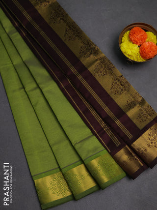 Green & Coffee Brown Semi Silk Cotton Saree