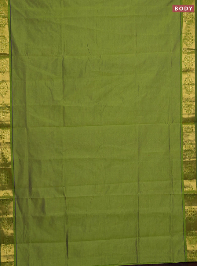 Green & Coffee Brown Semi Silk Cotton Saree