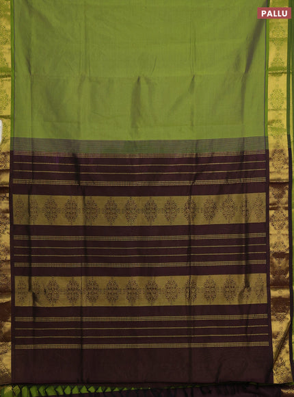 Green & Coffee Brown Semi Silk Cotton Saree