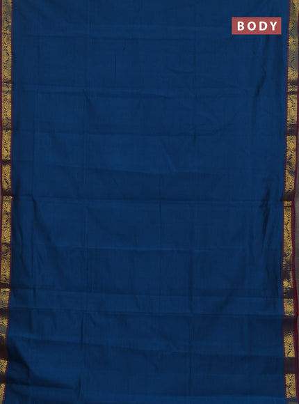 Peacock Blue & Maroon Semi Silk Cotton Saree