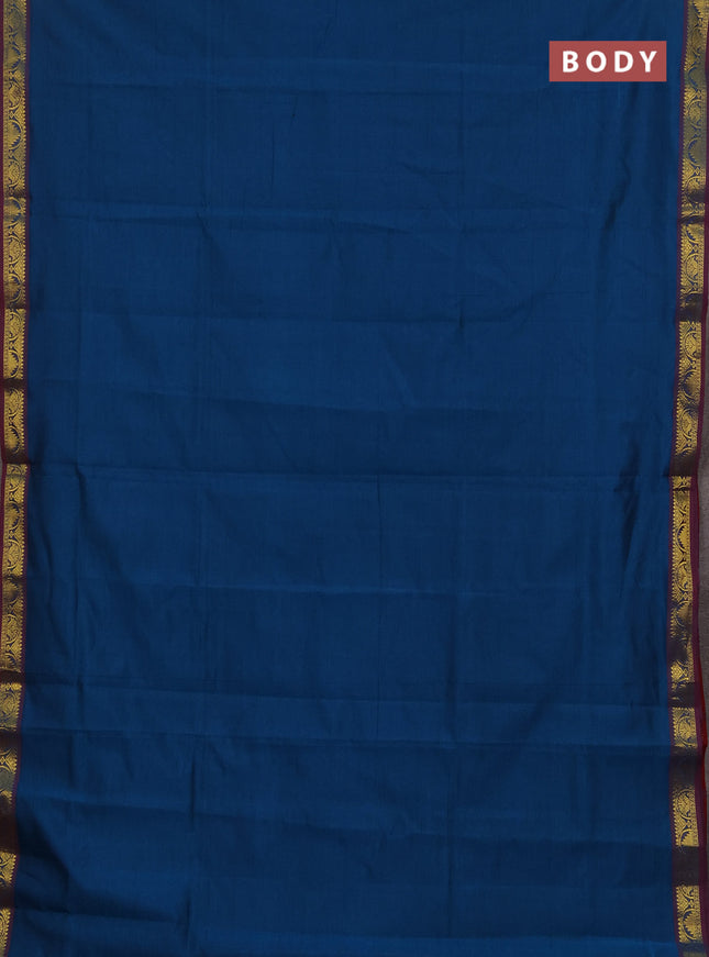 Peacock Blue & Maroon Semi Silk Cotton Saree