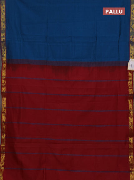 Peacock Blue & Maroon Semi Silk Cotton Saree