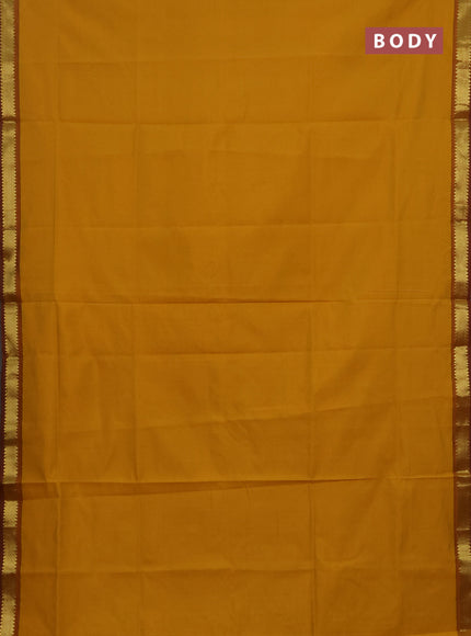 Mustard Yellow & Coffee Brown Semi Silk Cotton Saree