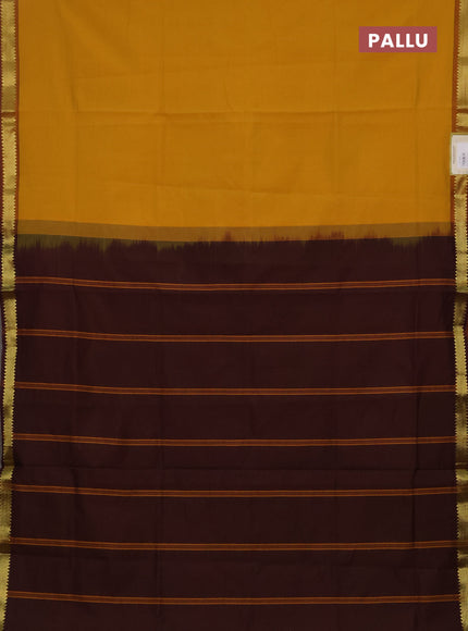 Mustard Yellow & Coffee Brown Semi Silk Cotton Saree