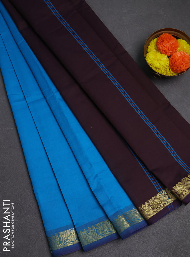 Cs Blue & Coffee Brown Semi Silk Cotton Saree