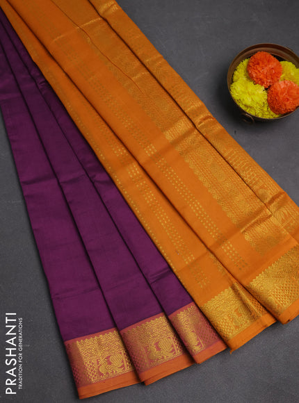 Mauve Pink & Mustard Yellow Semi Silk Cotton Saree