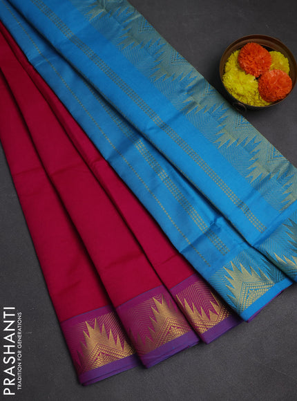 Pink & Sky Blue Semi Silk Cotton Saree