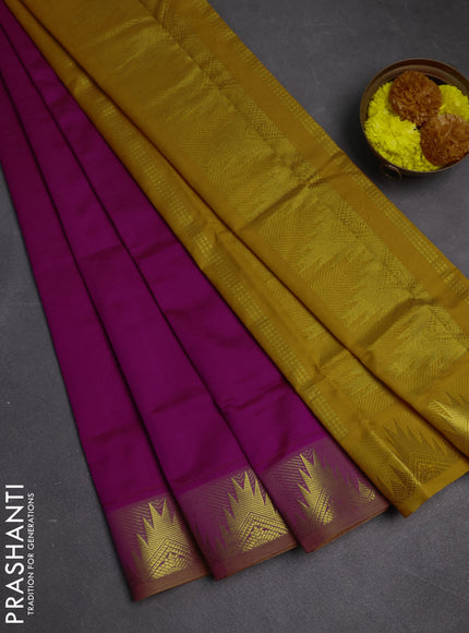 Magenta Pink & Mustard Yellow Semi Silk Cotton Saree