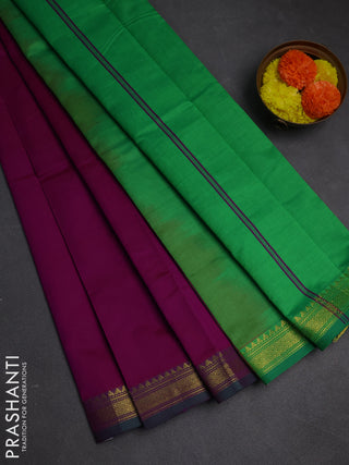 Magenta Pink & Green Semi Silk Cotton Saree