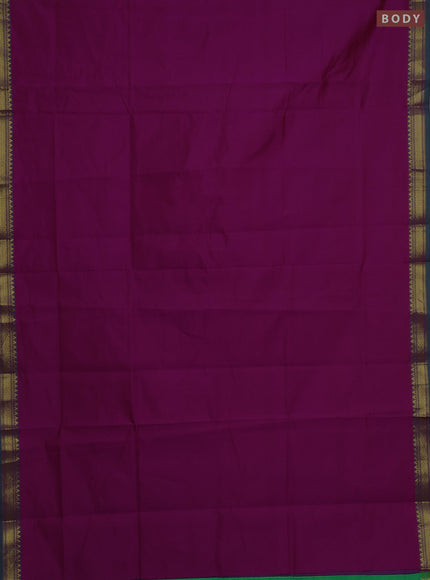 Magenta Pink & Green Semi Silk Cotton Saree