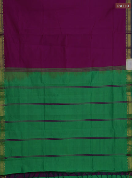 Magenta Pink & Green Semi Silk Cotton Saree