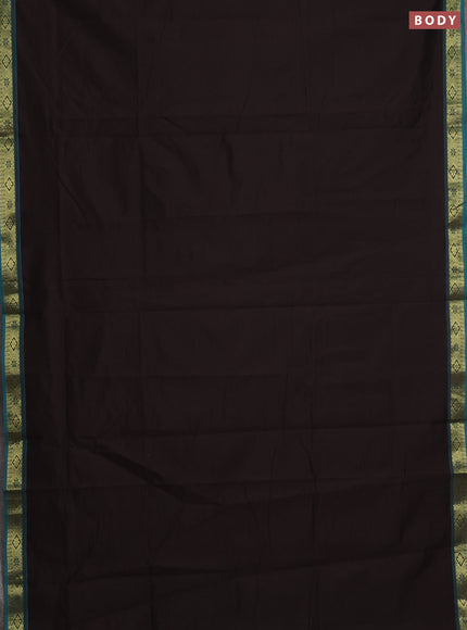 Coffee Brown & Peacock Blue Semi Silk Cotton Saree