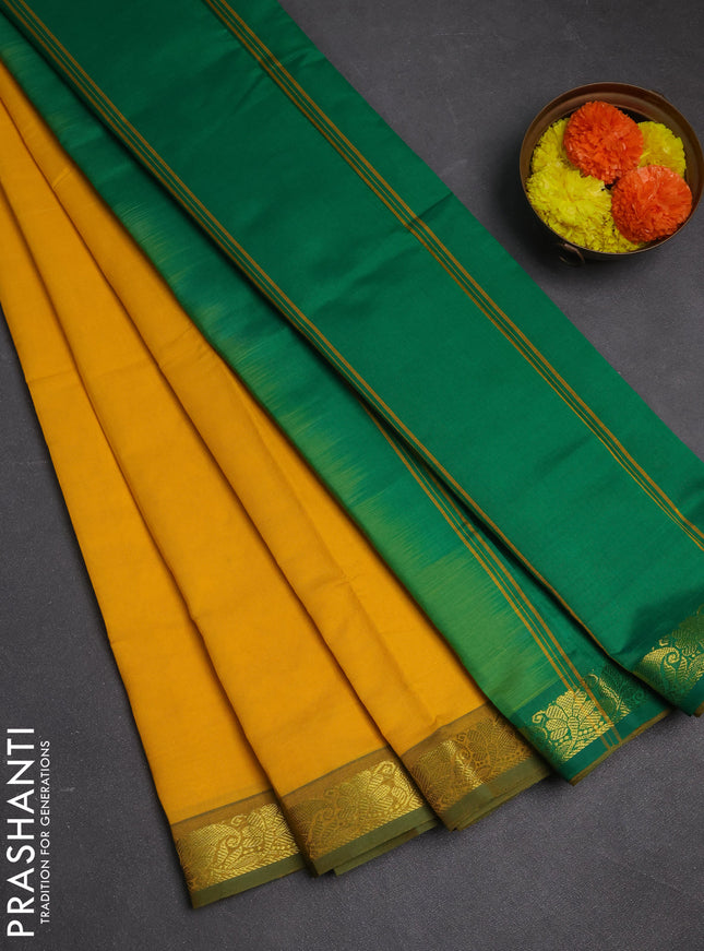 Yellow & Green Semi Silk Cotton Saree