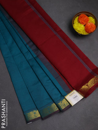 Peacock Green & Maroon Semi Silk Cotton Saree