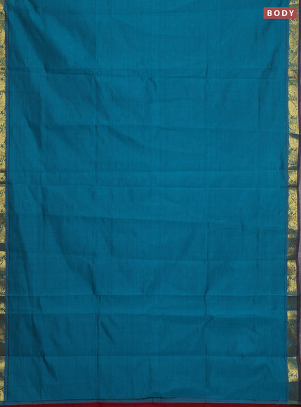 Peacock Green & Maroon Semi Silk Cotton Saree