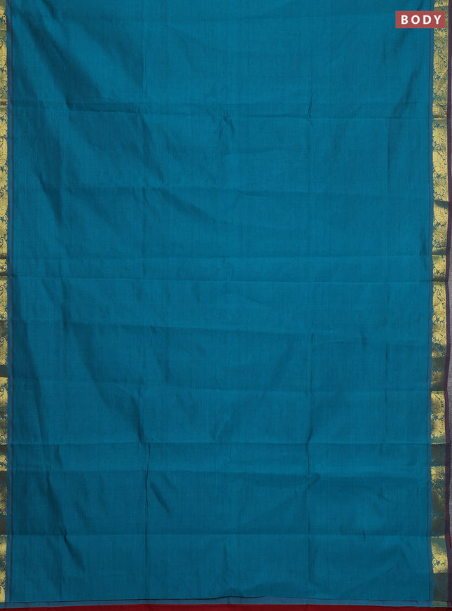 Peacock Green & Maroon Semi Silk Cotton Saree