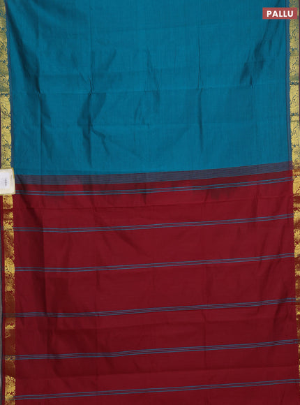 Peacock Green & Maroon Semi Silk Cotton Saree