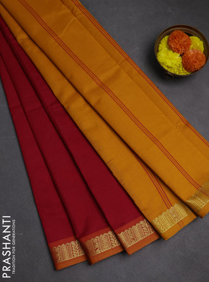 Red & Mustard Yellow Semi Silk Cotton Saree