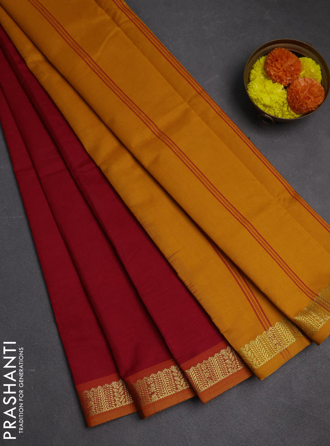 Red & Mustard Yellow Semi Silk Cotton Saree