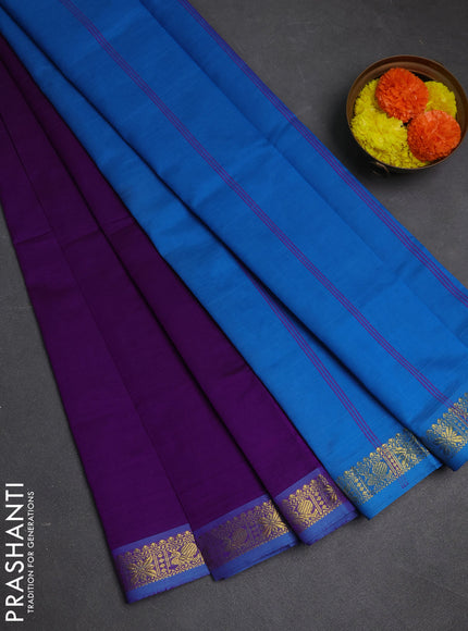 Purple & Cs Blue Semi Silk Cotton Saree
