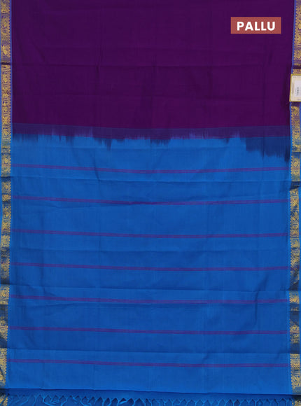 Purple & Cs Blue Semi Silk Cotton Saree