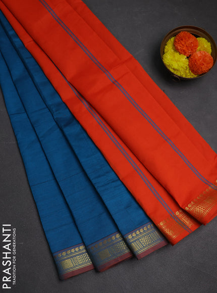 Blue & Orange Semi Silk Cotton Saree