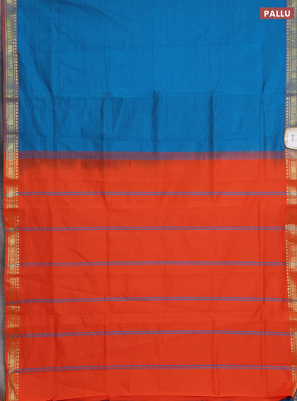 Blue & Orange Semi Silk Cotton Saree