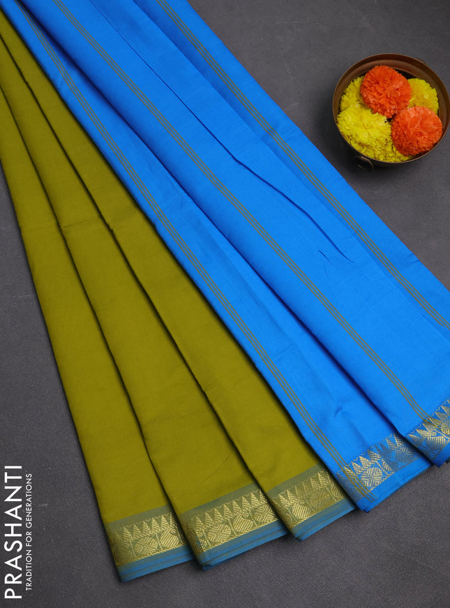 Green & Sky Blue Semi Silk Cotton Saree