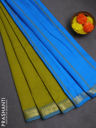 Green & Sky Blue Semi Silk Cotton Saree