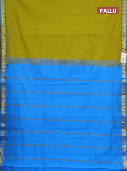 Green & Sky Blue Semi Silk Cotton Saree