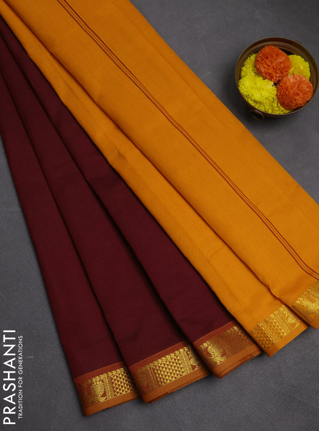 Maroon & Mustard Yellow Semi Silk Cotton Saree
