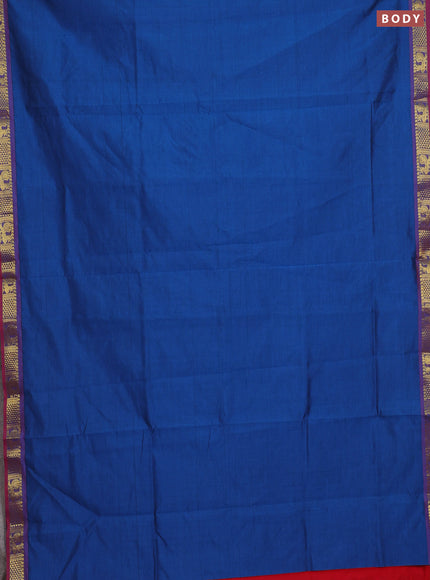 Peacock Blue & Red Semi Silk Cotton Saree