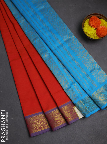 Orange & Blue Semi Silk Cotton Saree