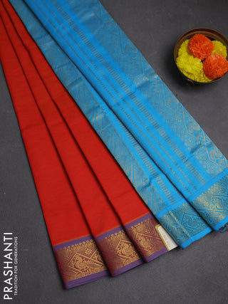 Orange & Blue Semi Silk Cotton Saree
