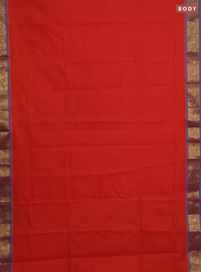 Orange & Blue Semi Silk Cotton Saree
