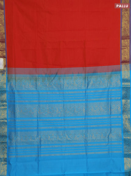 Orange & Blue Semi Silk Cotton Saree