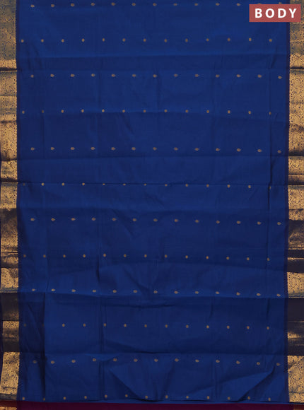 Peacock Blue & Purple Semi Silk Cotton Saree - Buttas